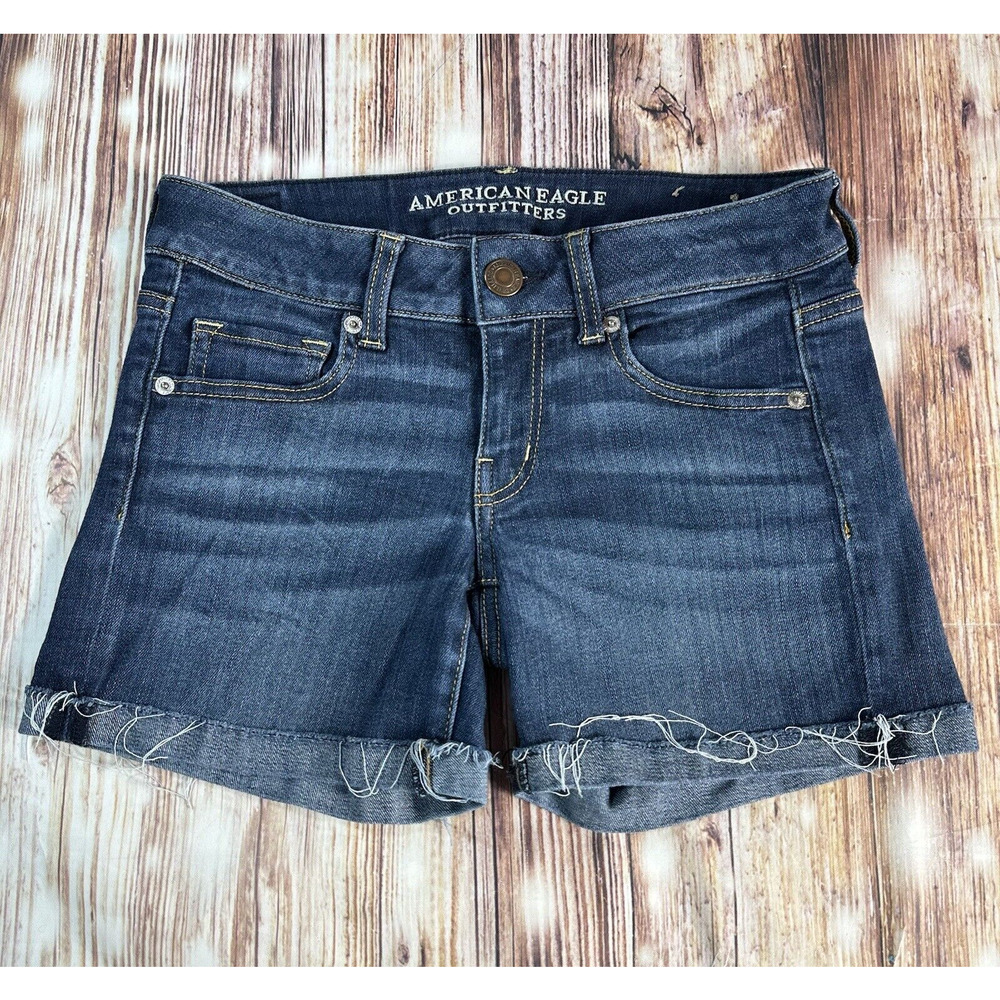 American Eagle SUPER STRETCH Size 2 Low Rise Jean Denim Cut Off Shorts 28x4.5